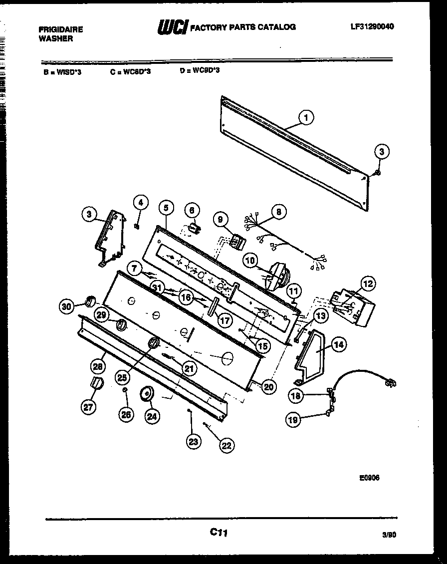 Frigidaire WC8DH3 console and control parts diagram
