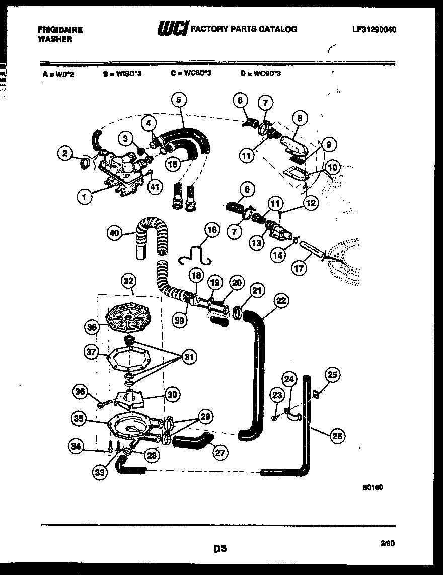 Frigidaire WC8DH3 pump, water valve and water inlet diagram