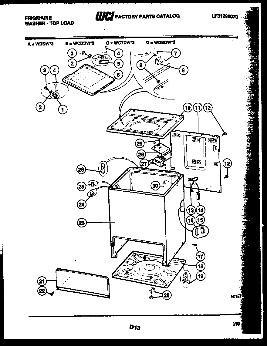 Frigidaire WCDDW3 cabinet parts diagram