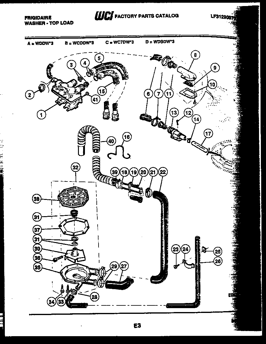 Frigidaire WCDDW3 pump, water valve and water inlet diagram