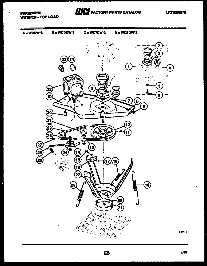 Frigidaire WCDDW3 motor and idler arm clutch diagram