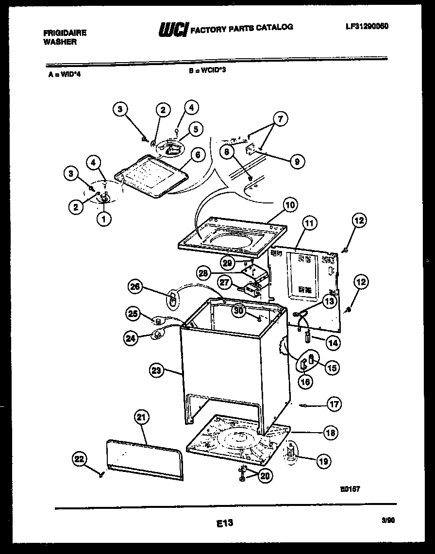 Frigidaire WIDW4 cabinet parts diagram