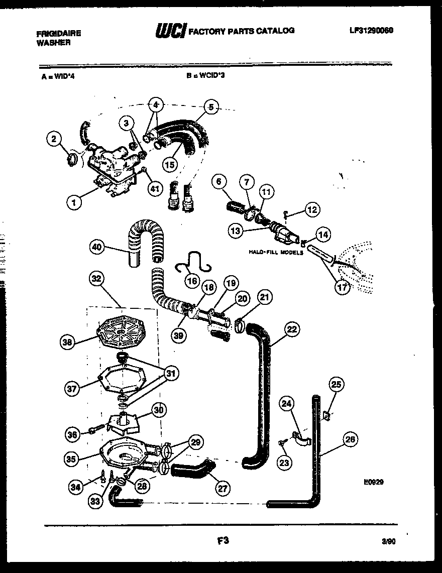 Frigidaire WIDW4 pump, water valve and water inlet diagram