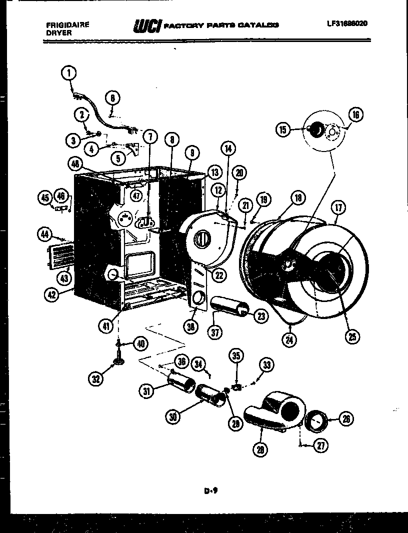 Frigidaire DG2000DW1 cabinet and component parts diagram