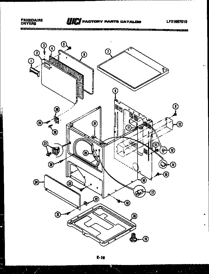 Frigidaire DGDMH5 door, top and cabinet parts diagram