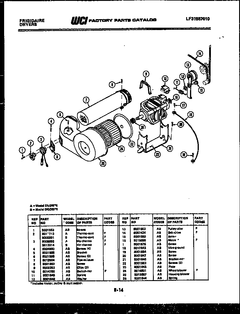 Frigidaire DGDMH5 blower and drive parts diagram