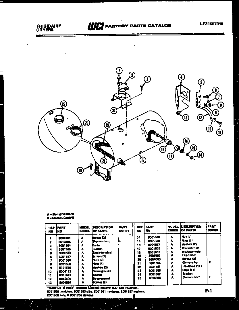 Frigidaire DGDMH5 element and housing parts diagram