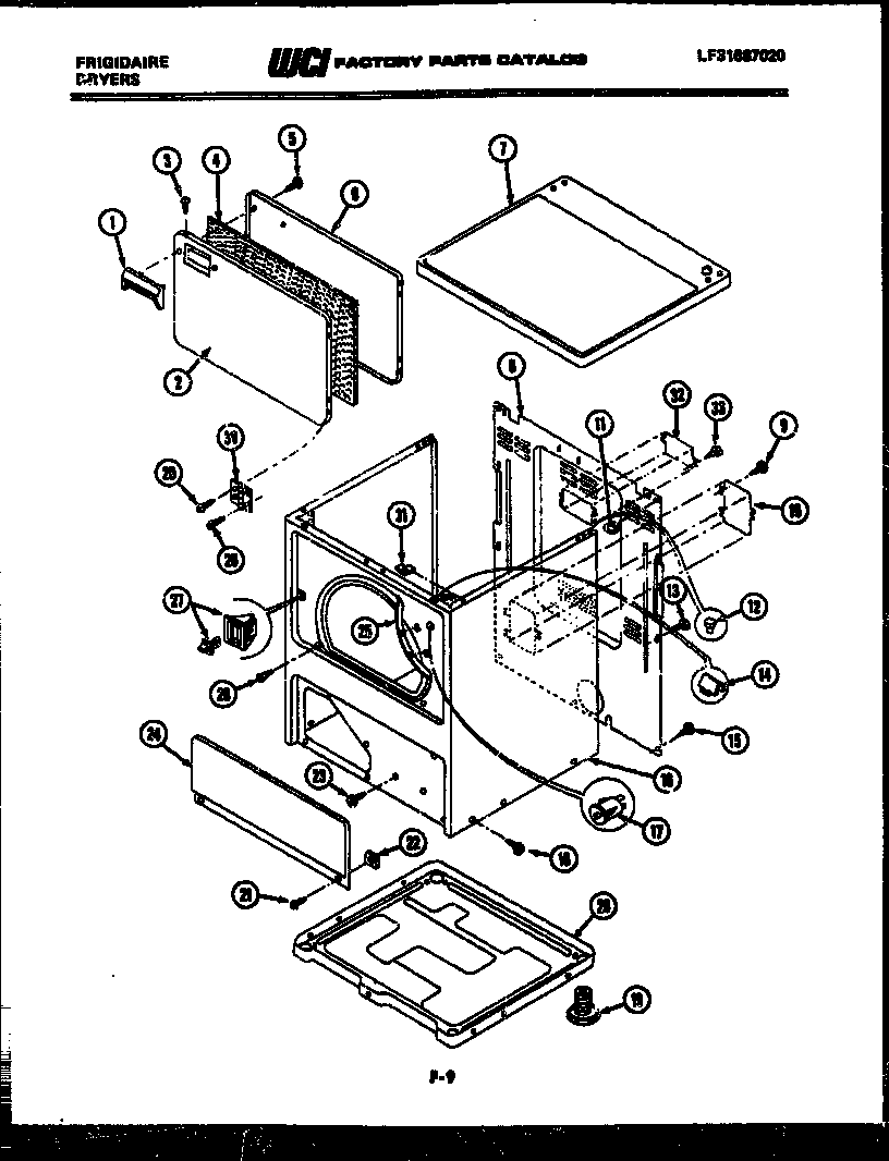 Frigidaire DGIDW1 door, top and cabinet parts diagram