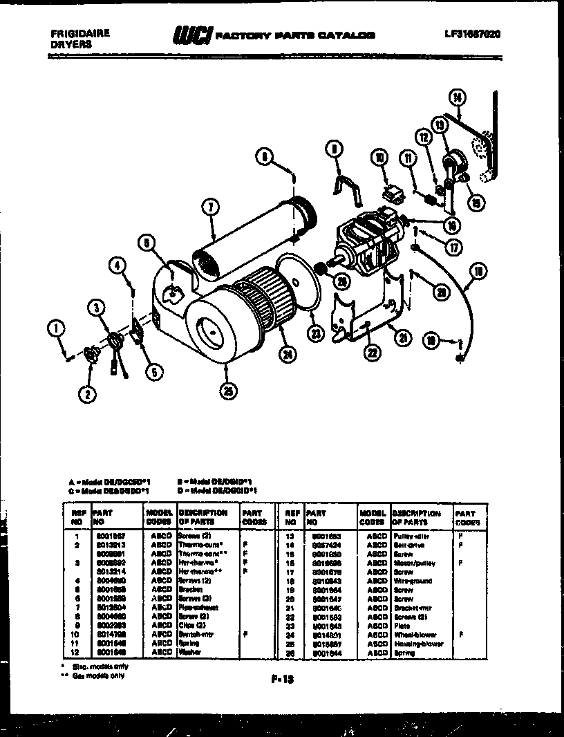 Frigidaire DGIDW1 blower and drive parts diagram