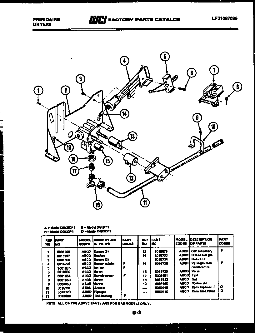 Frigidaire DGIDW1 burner parts diagram