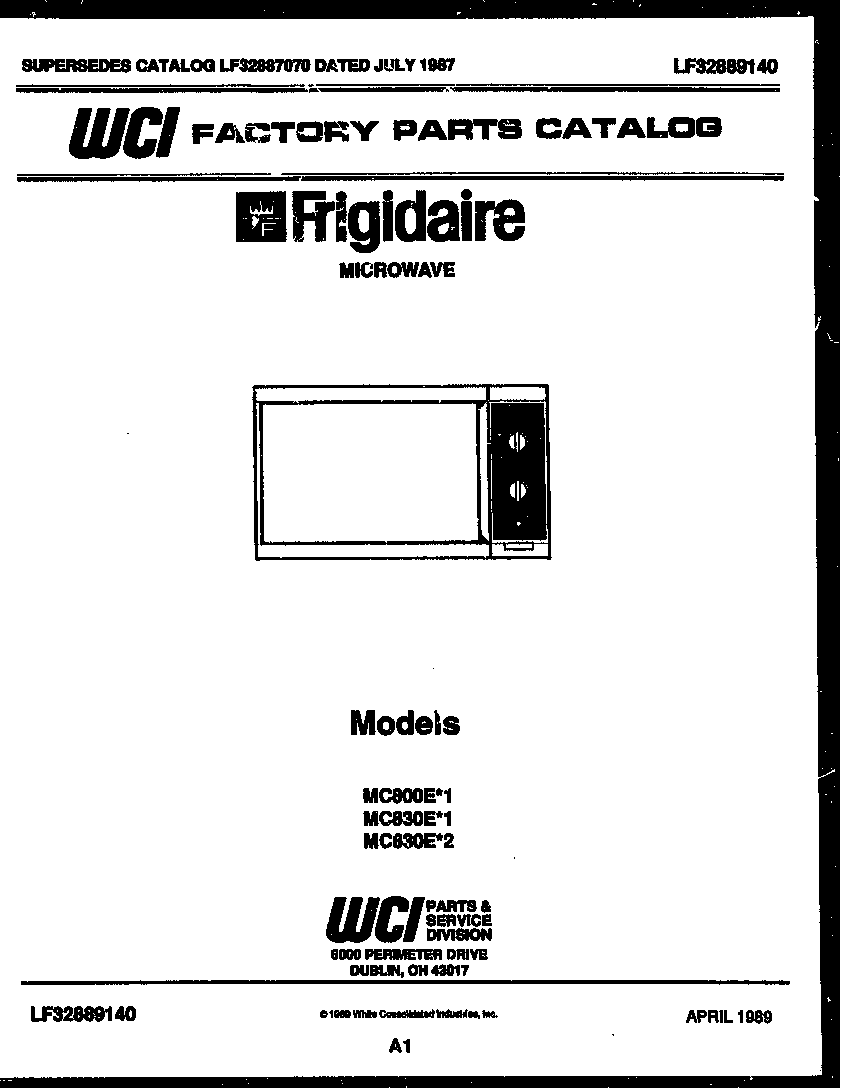Frigidaire MC830E2 front cover diagram