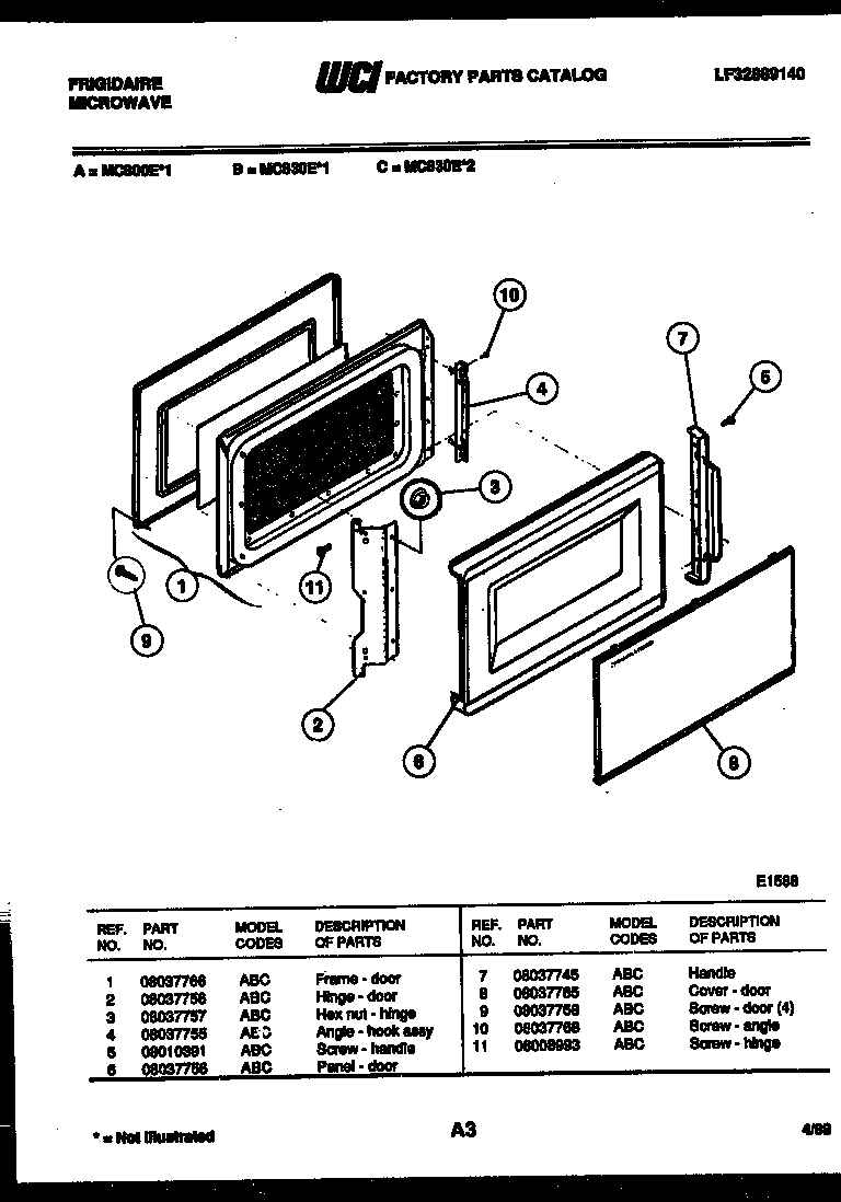 Frigidaire MC830E2 door parts diagram