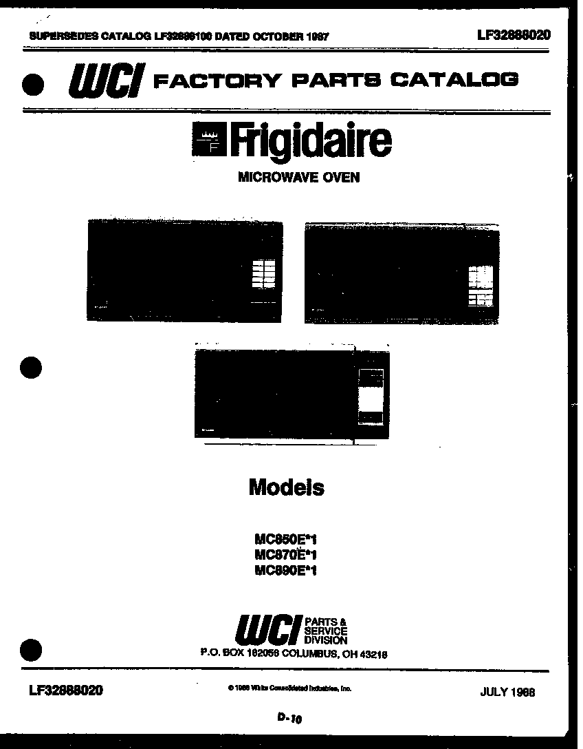 Frigidaire MC870E1 front cover diagram