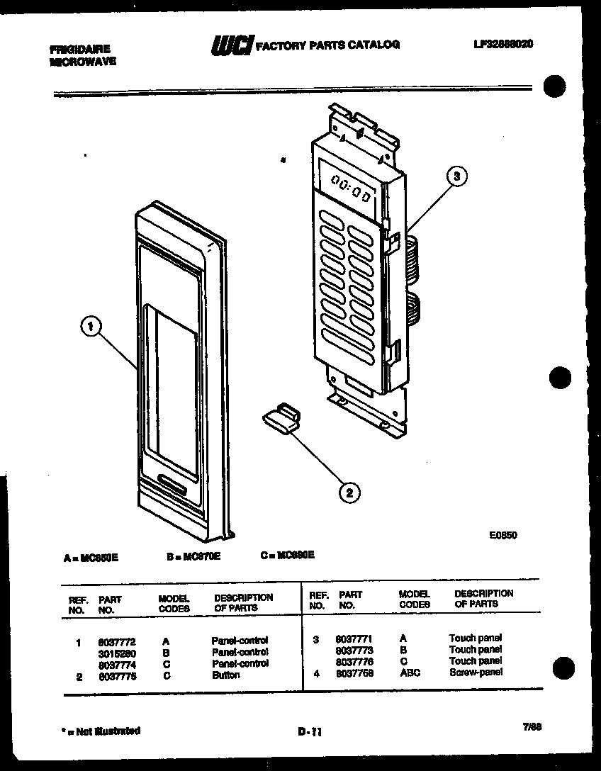 Frigidaire MC870E1 control panel diagram