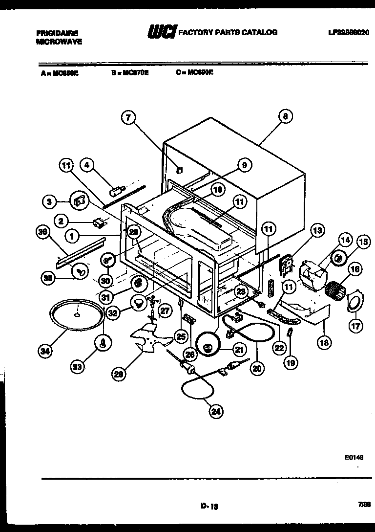 Frigidaire MC870E1 body parts diagram