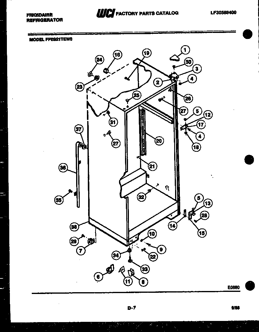 Frigidaire FPES21TEA0 cabinet parts diagram