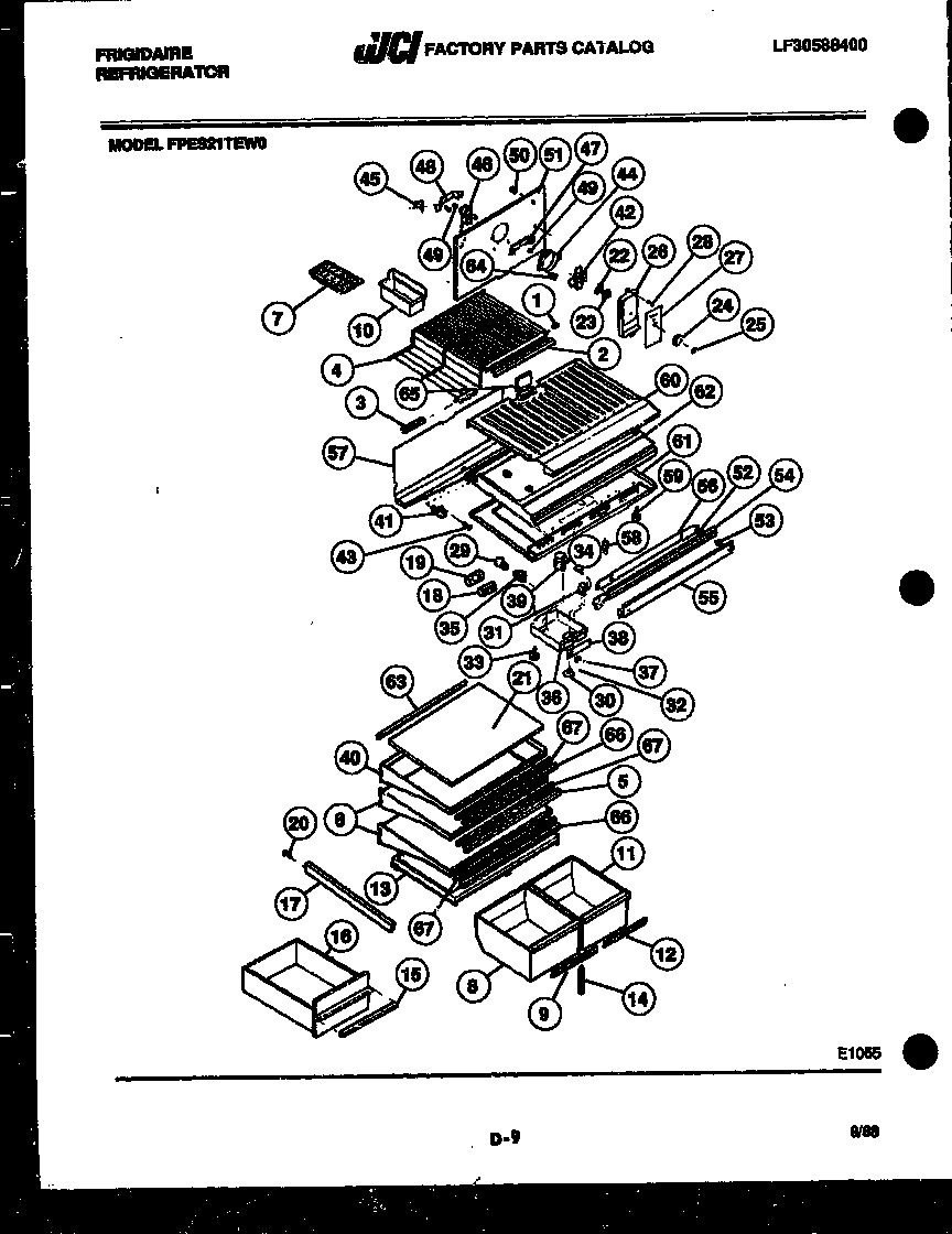 Frigidaire FPES21TEA0 shelves and supports diagram