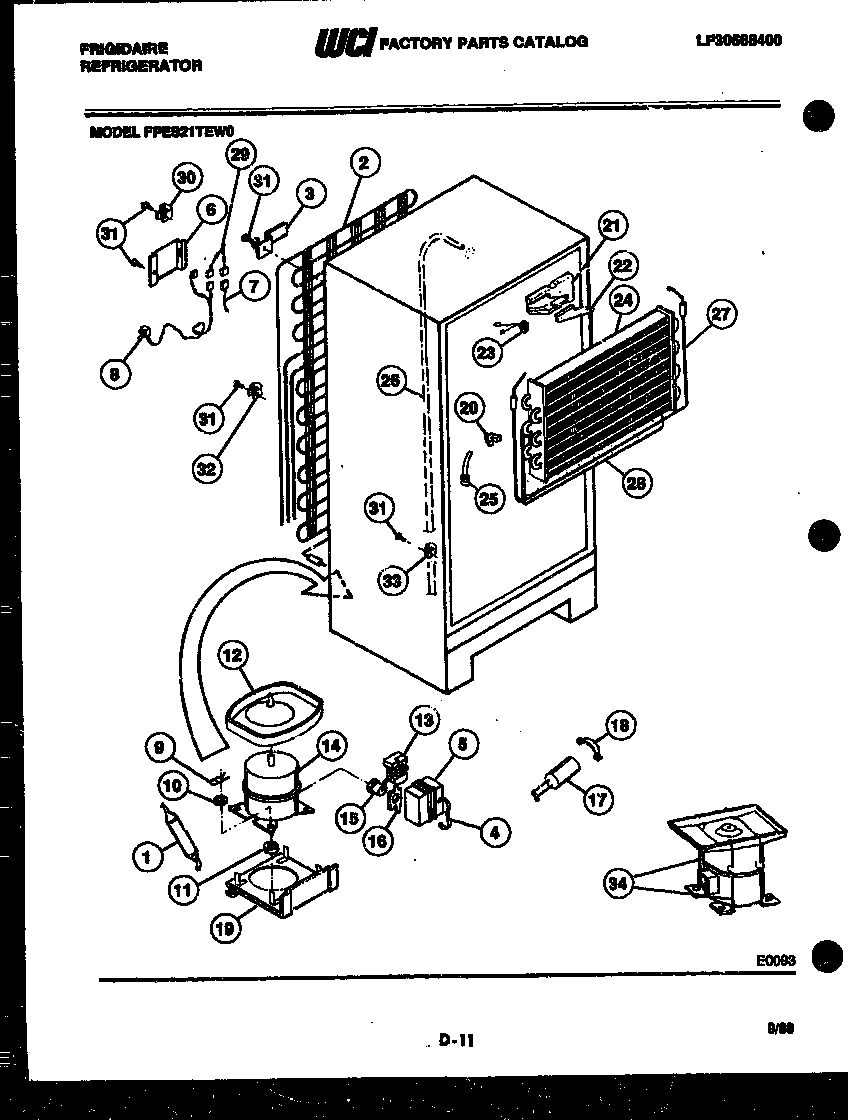 Frigidaire FPES21TEA0 system and automatic defrost parts diagram