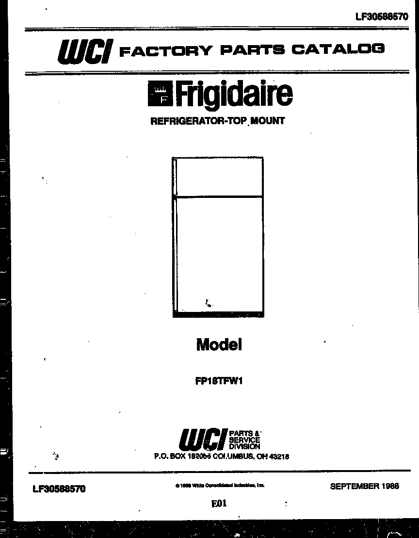 Frigidaire FP18TFL1 cover page diagram
