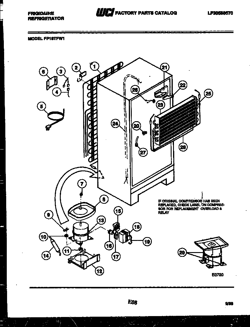 Frigidaire FP18TFL1 system and automatic defrost parts diagram