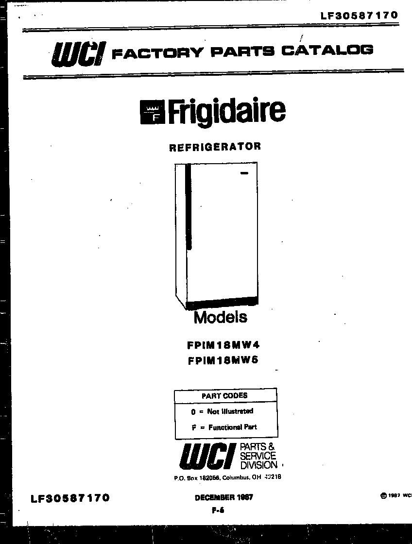Frigidaire FPIM18ML4 front cover diagram