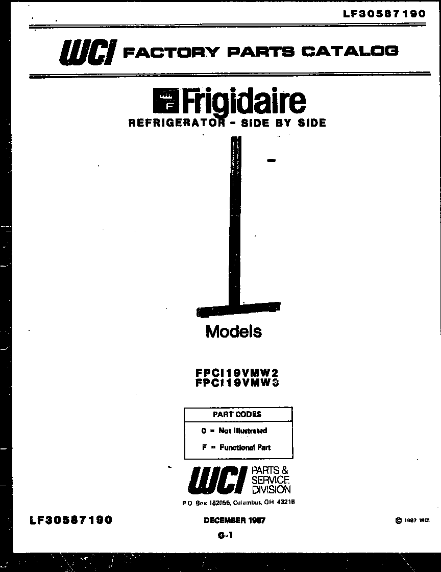 Frigidaire FPCI19VMW2 front cover diagram