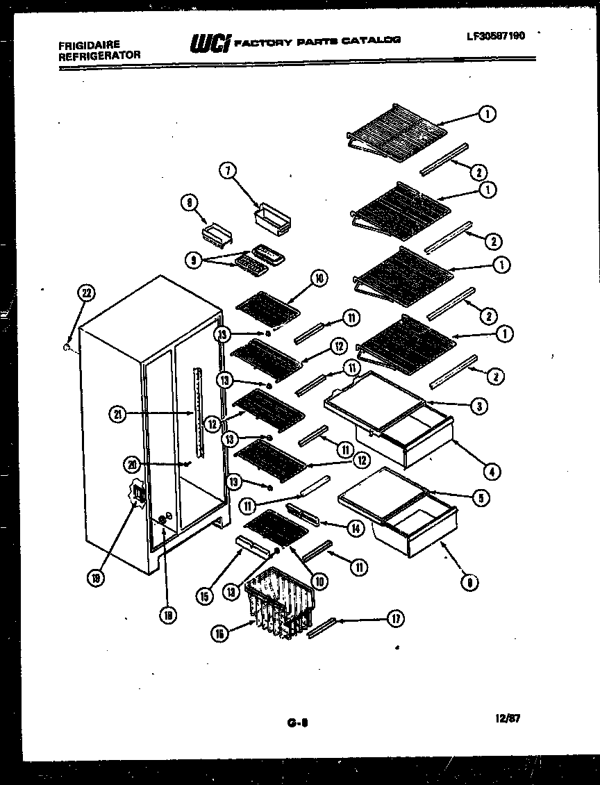 Frigidaire FPCI19VMW2 shelves and supports diagram