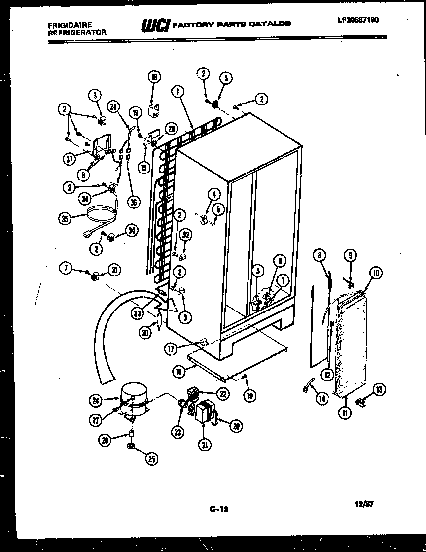 Frigidaire FPCI19VMW2 system and automatic defrost parts diagram