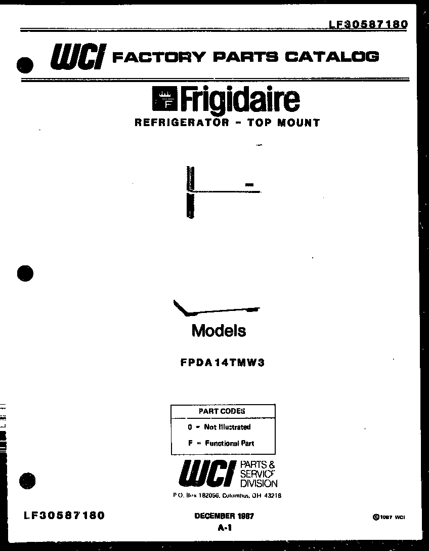 Frigidaire FPDA14TMF3 cover page diagram