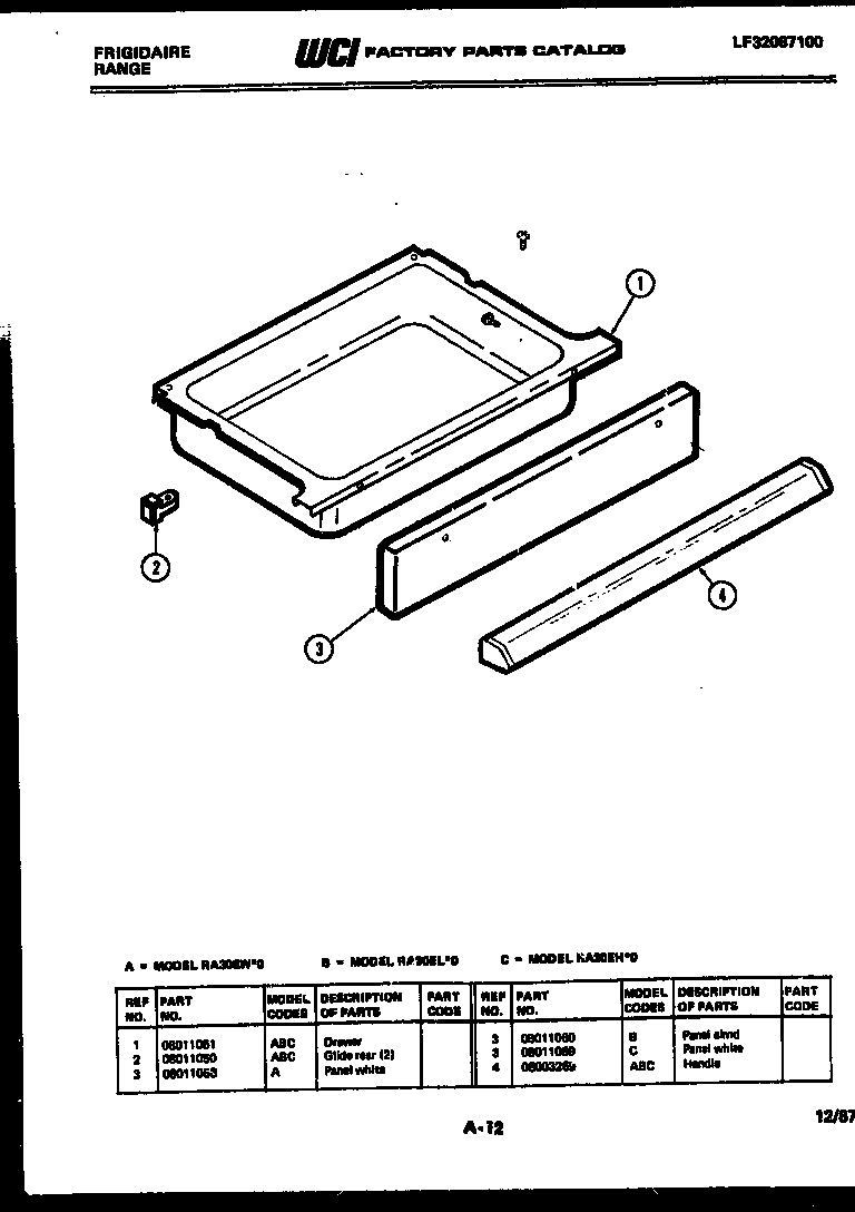 Frigidaire RA30EW0 drawer parts diagram