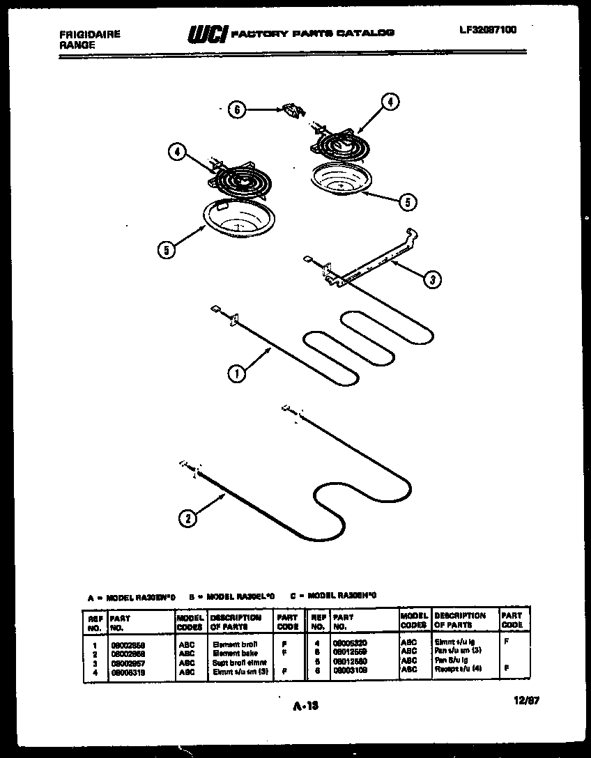 Frigidaire RA30EW0 broiler parts diagram