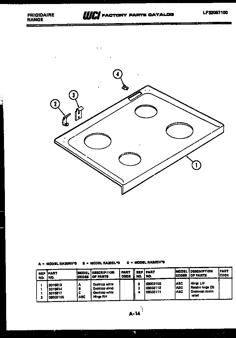 Frigidaire RA30EW0 cooktop parts diagram
