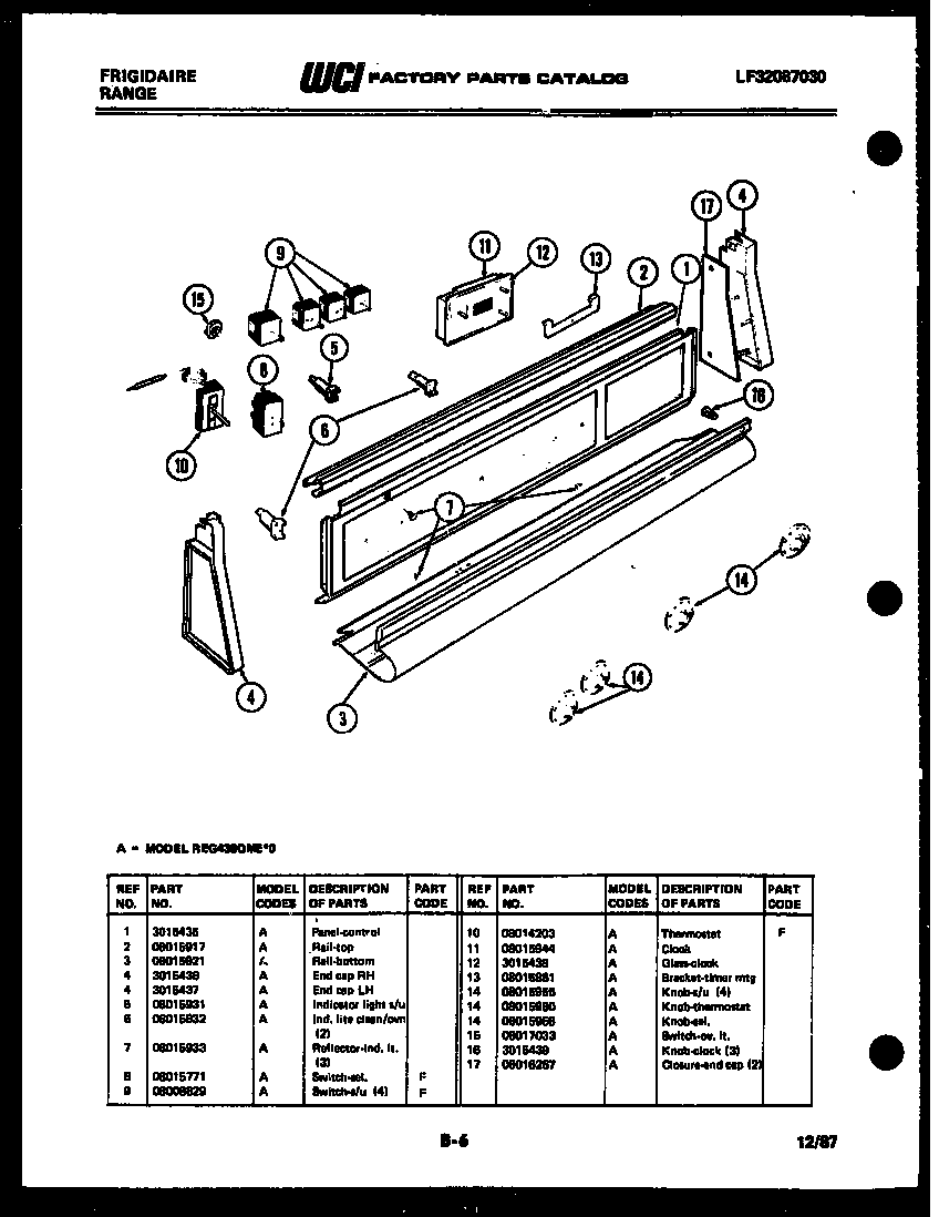 Frigidaire REG438QME0 control panel diagram