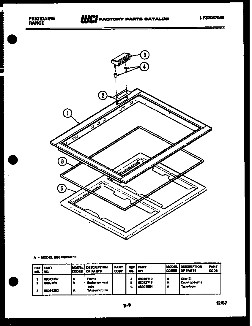 Frigidaire REG438QME0 cooktop frame parts diagram