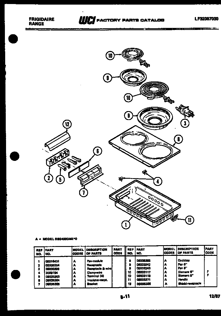 Frigidaire REG438QME0 cooktop parts diagram