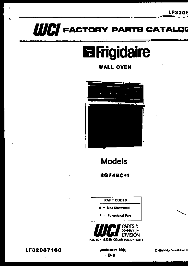 Frigidaire RG74BCB1 cover page- text only diagram