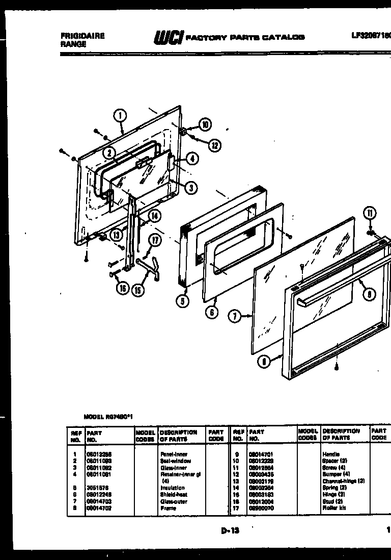 Frigidaire RG74BCB1 door parts diagram