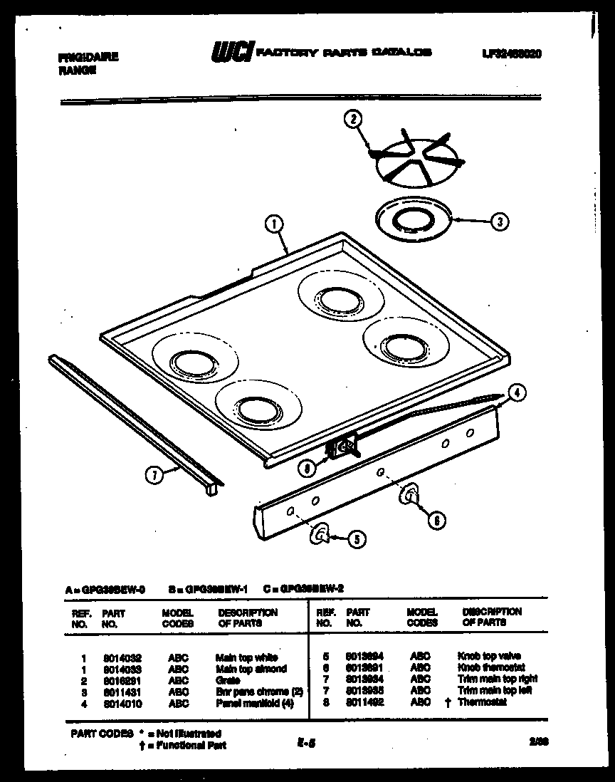 Frigidaire GPG38BEW2 cooktop parts diagram