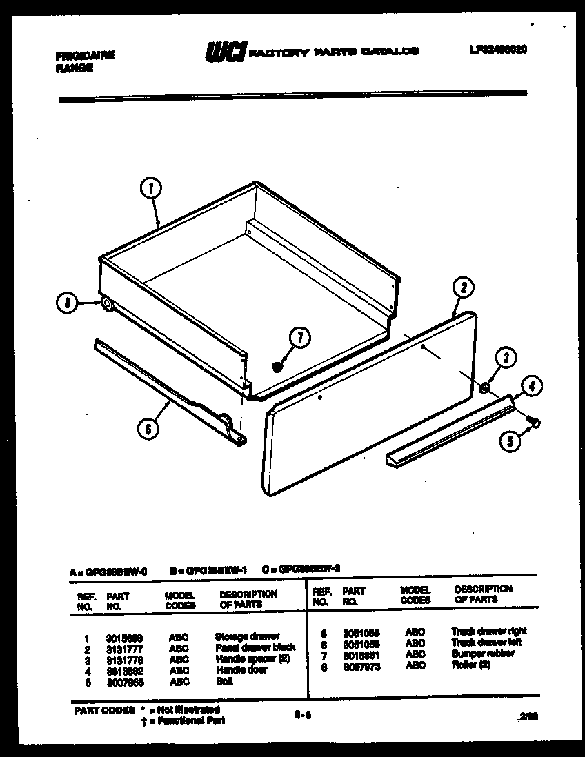 Frigidaire GPG38BEW2 drawer parts diagram