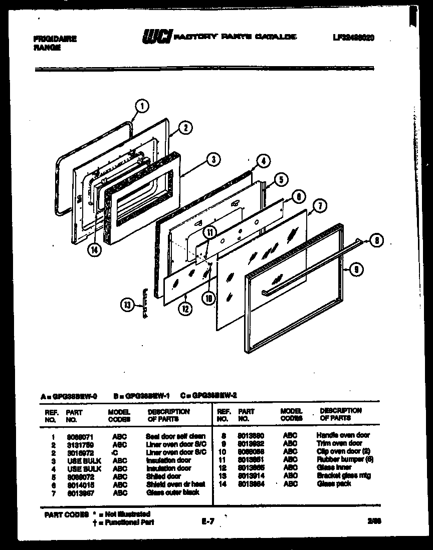 Frigidaire GPG38BEW2 door parts diagram