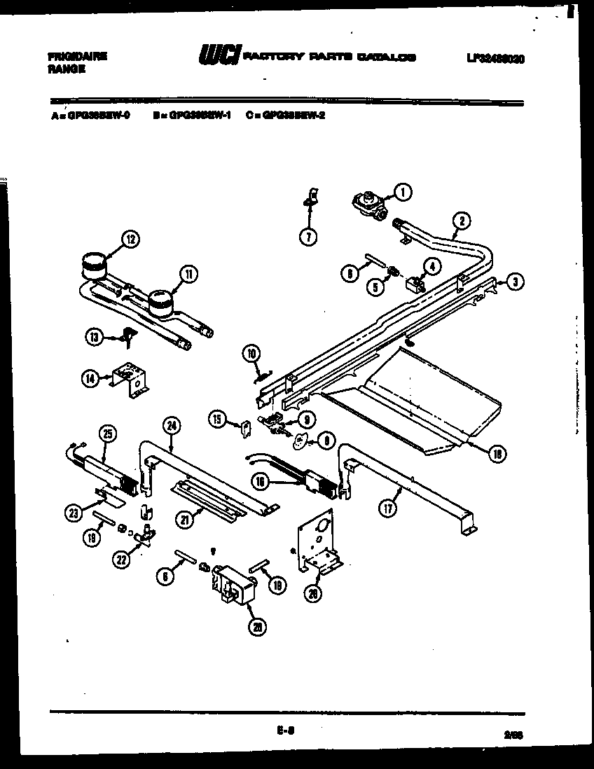 Frigidaire GPG38BEW2 burner, manifold and gas control diagram