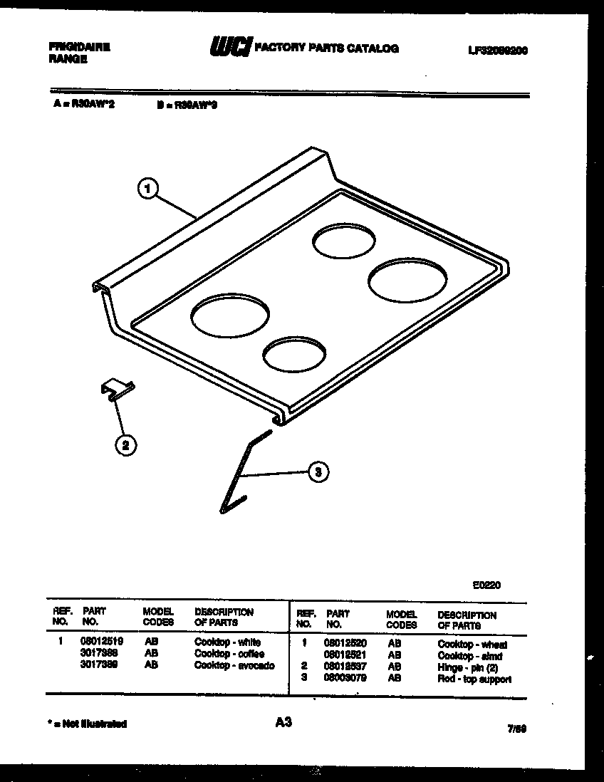 Frigidaire R30AL3 cooktop parts diagram