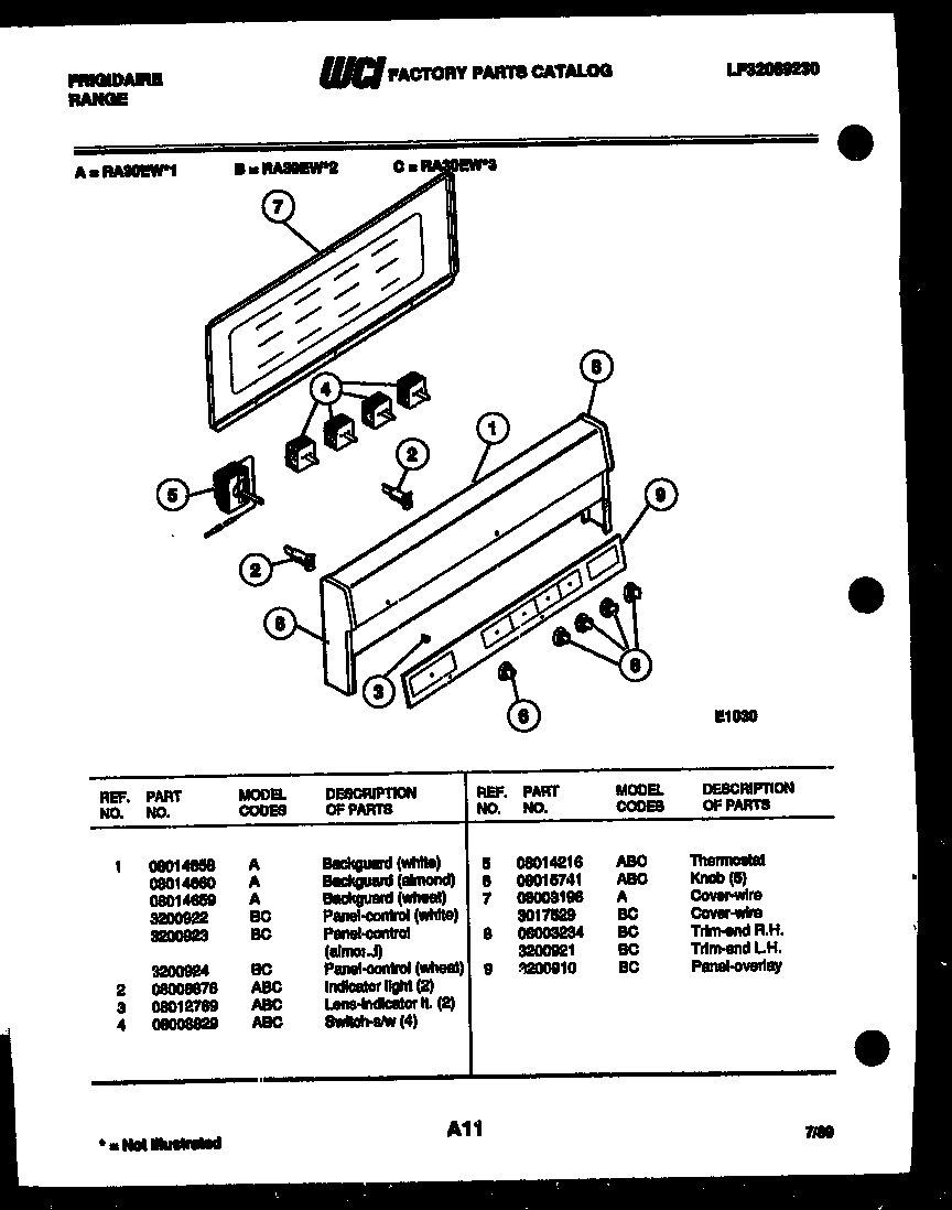 Frigidaire RA30EL1 backguard diagram
