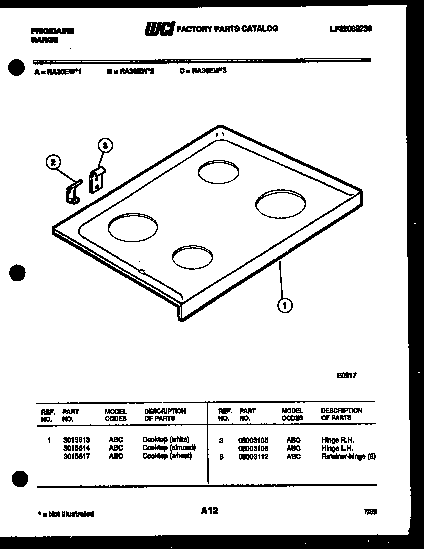 Frigidaire RA30EL1 cooktop parts diagram