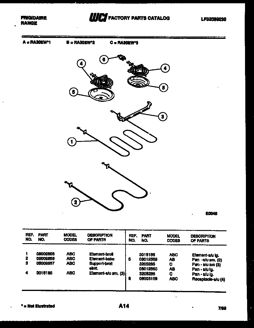 Frigidaire RA30EL1 broiler parts diagram