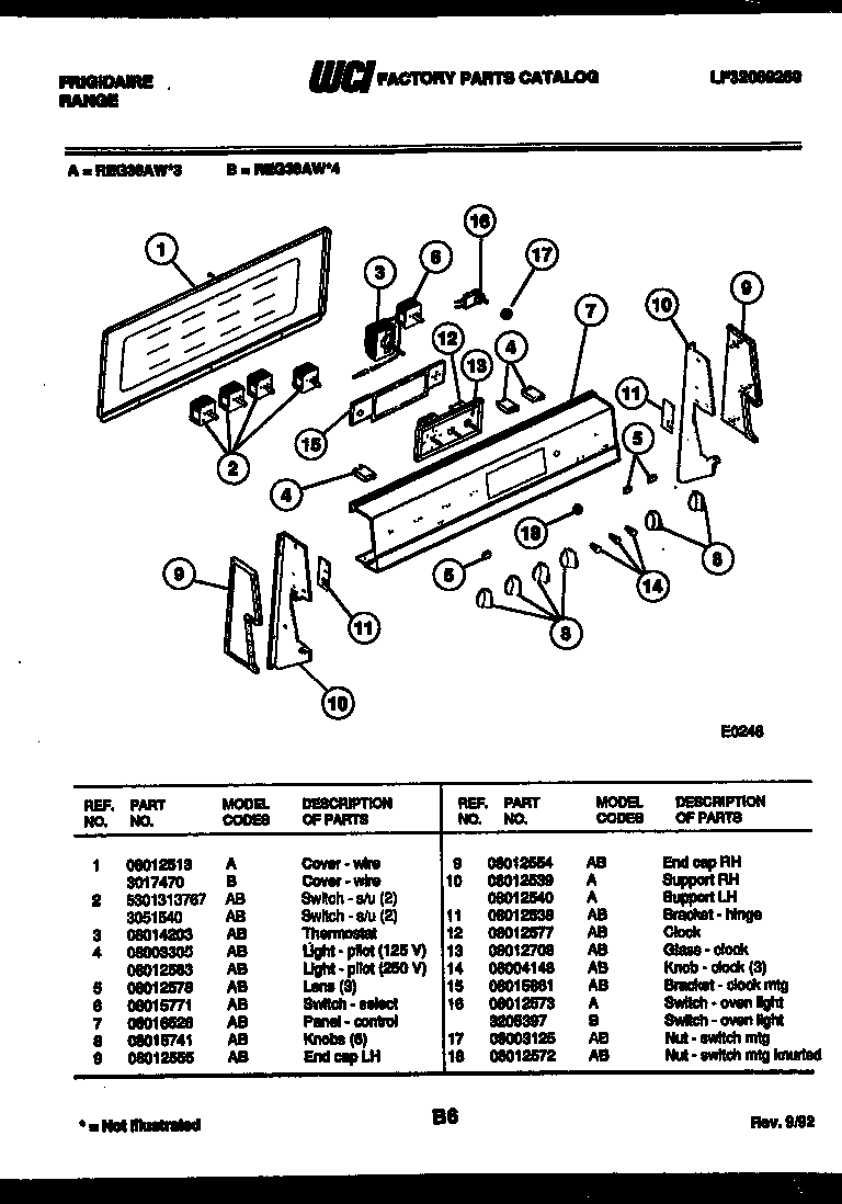 Frigidaire REG36AH3 control panel diagram