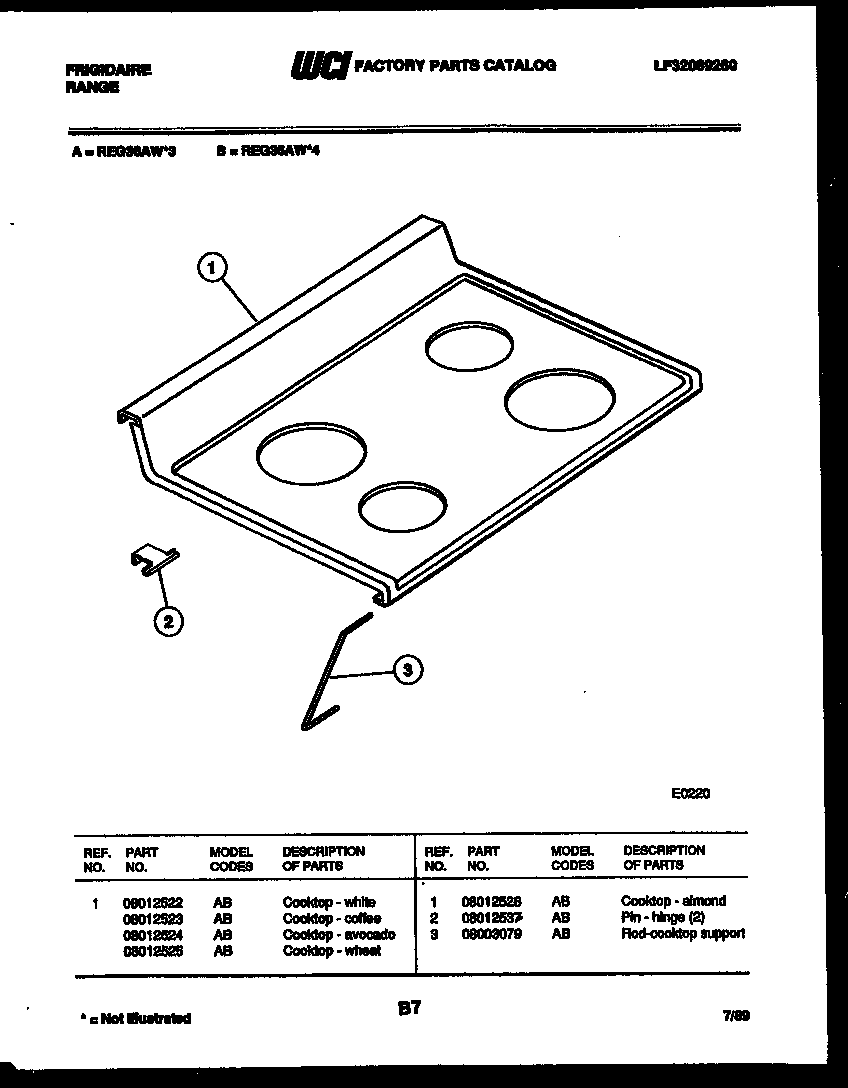 Frigidaire REG36AH3 cooktop parts diagram