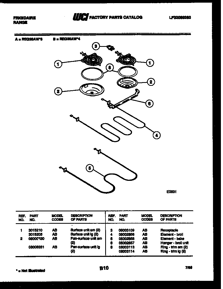 Frigidaire REG36AH3 broiler parts diagram