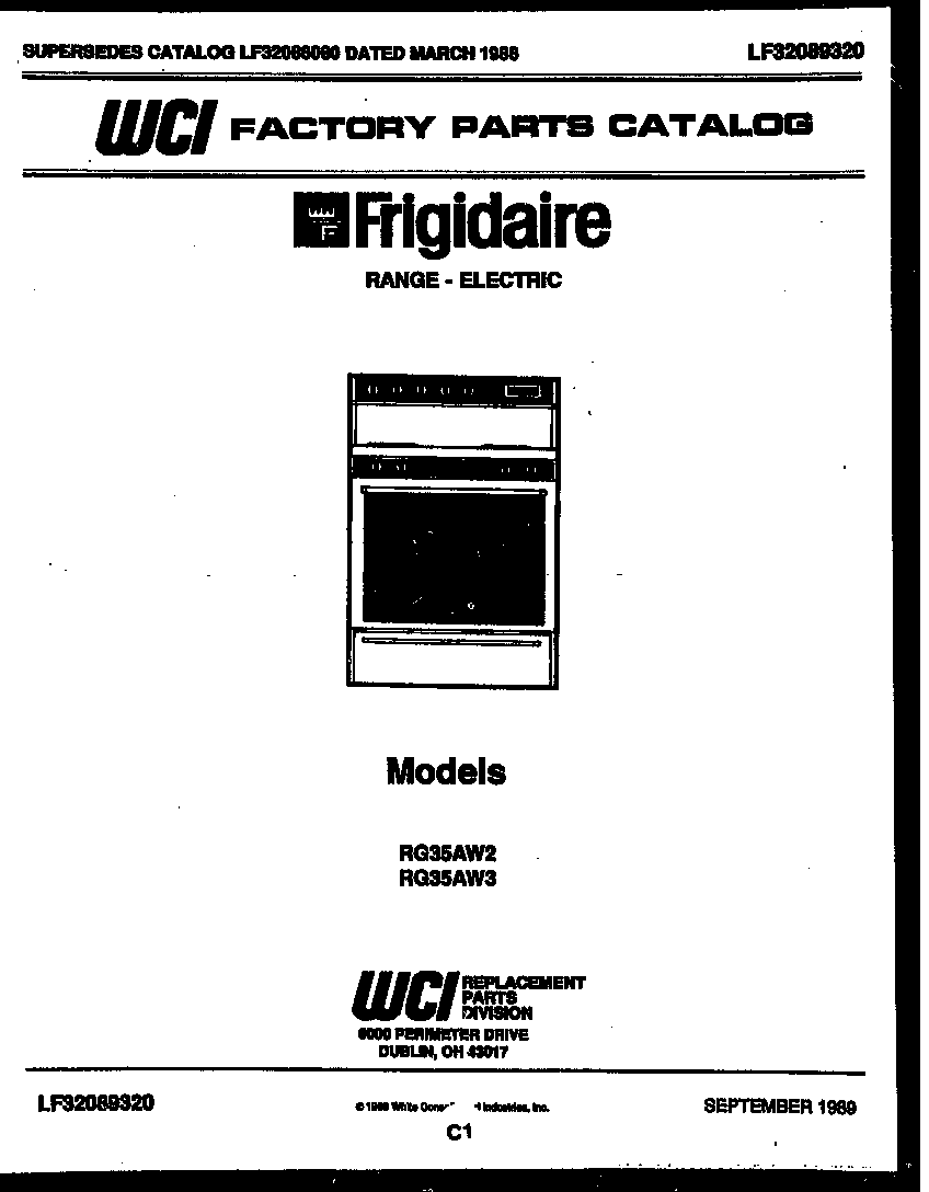 Frigidaire RG35AL2 cover diagram