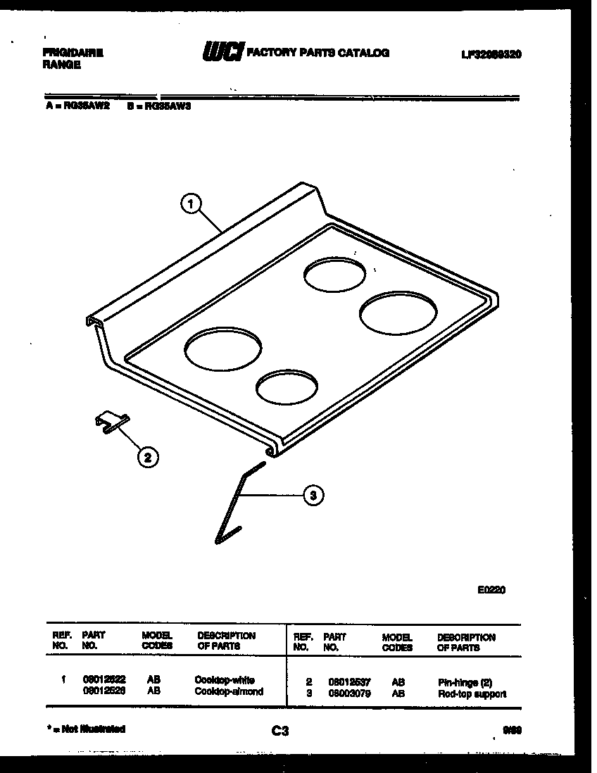 Frigidaire RG35AL2 cooktop parts diagram